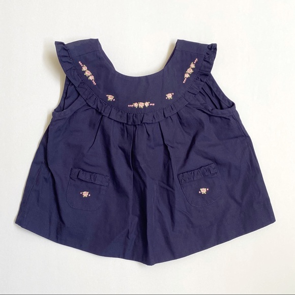 Janie & Jack navy blue pink floral embroidery sleeveless top bottom dress set - Picture 2 of 6